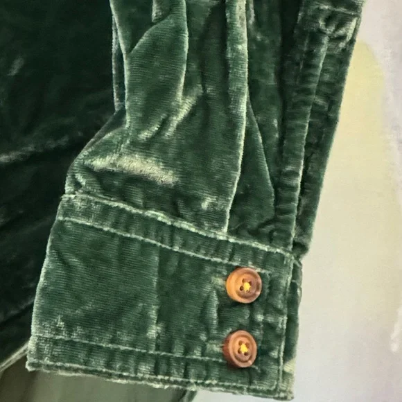 Anthropologie Pilcro Relaxed Velvet Button down Emerald Green - Picture 5 of 6
